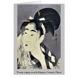 Woman wiping sweat by Kitagawa, Utamaro Ukiyoe