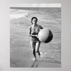 Woman with a Beach Ball Poster