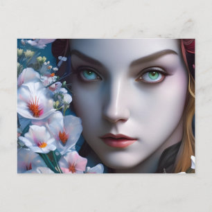 Woman with a Blue and Green Eye and Flowers Postcard