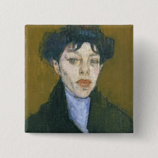 Woman with a Blue Scarf, c.1912 (oil on canvas) 15 Cm Square Badge (Front)