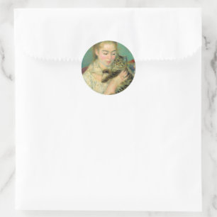 Woman with a Cat, 1875 by Pierre-Auguste Renoir Classic Round Sticker