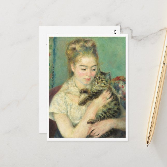 Woman with a Cat by Auguste Renoir Postcard (Front/Back In Situ)