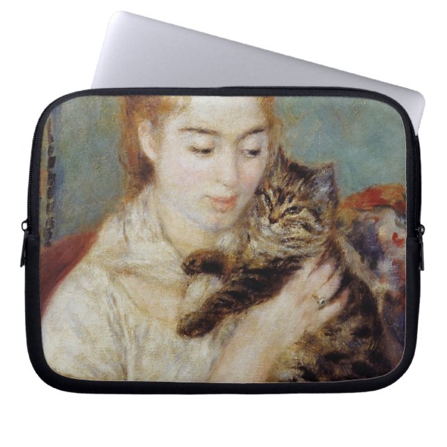 Woman with a Cat by Pierre-Auguste Renoir Laptop Sleeve (Front)