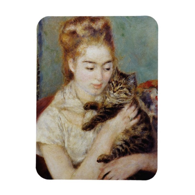 Woman with a Cat by Pierre-Auguste Renoir Magnet (Vertical)