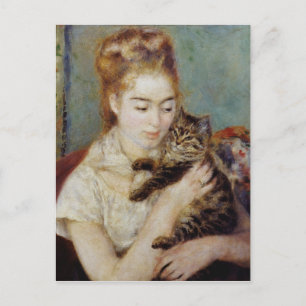 Woman with a Cat by Pierre-Auguste Renoir Postcard