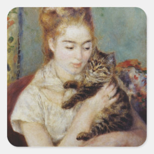 Woman with a Cat by Pierre-Auguste Renoir Square Sticker