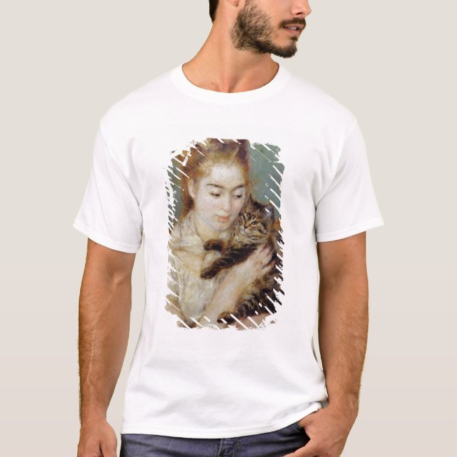Woman with a Cat by Pierre-Auguste Renoir T-Shirt (Front)