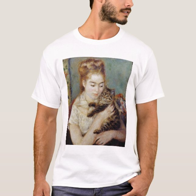 Woman with a Cat by Pierre-Auguste Renoir T-Shirt (Front)
