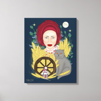 Woman with a cat. Ukrainian Stretched Canvas Print