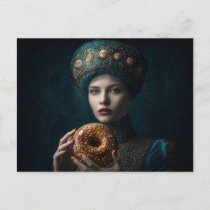 Woman With a Doughnut Postcard