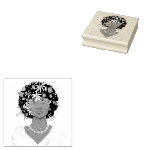Woman with a Flowered Afro Rubber Stamp