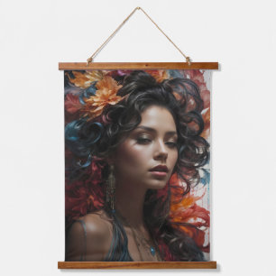 Woman with a flowers hanging tapestry