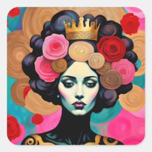 Woman With a Gold Crown Square Sticker