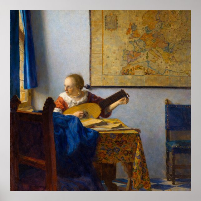 Woman with a lute by Johannes Vermeer Poster (Front)