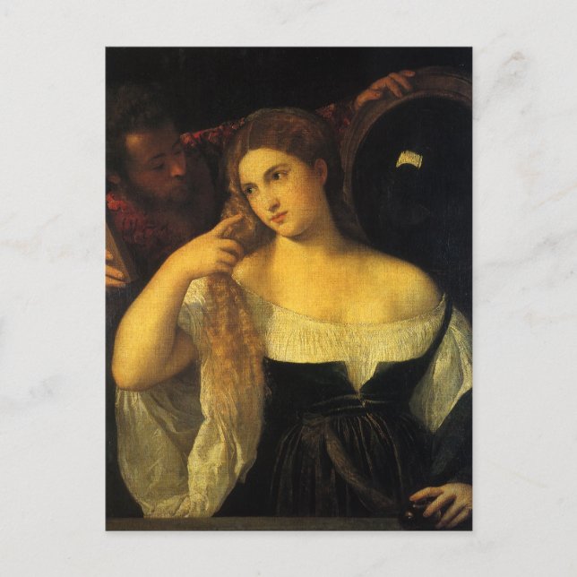 Woman with a Mirror by Titian, Vintage Renaissance Postcard (Front)