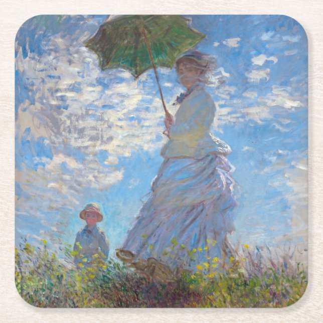 Woman with a Parasol, Monet Square Paper Coaster (Front)