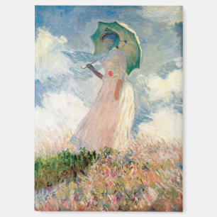 Woman with a Parasol Painting by Claude Monet Magnet