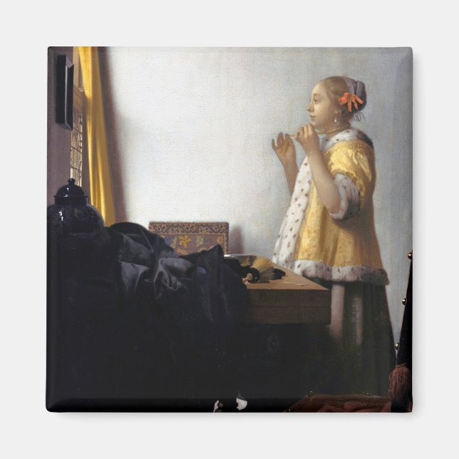 Woman with a Pearl Necklace, Johannes Vermeer Magnet (Front)