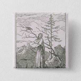 Woman with a Raven, on the Edge of a Precipice 15 Cm Square Badge