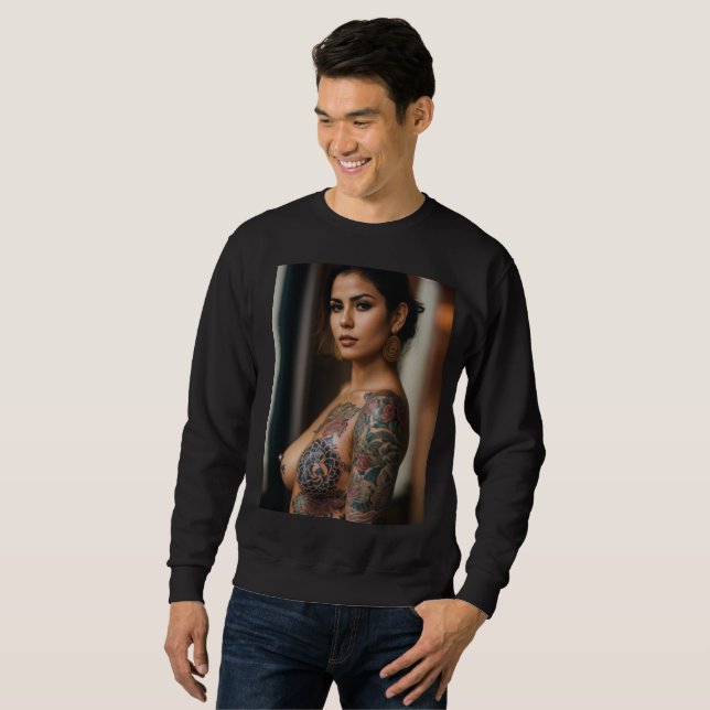 Woman With A Tattooed Body Design T-Shirt Sweatshirt (Front Full)