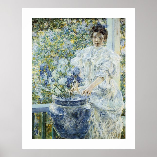Woman with a Vase of Irises Poster (Front)