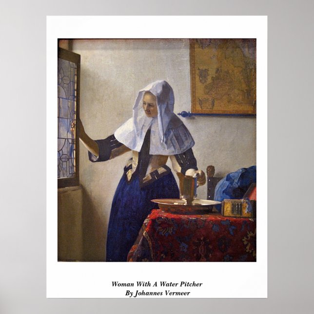 Woman With A Water Pitcher. By Johannes Vermeer Poster (Front)
