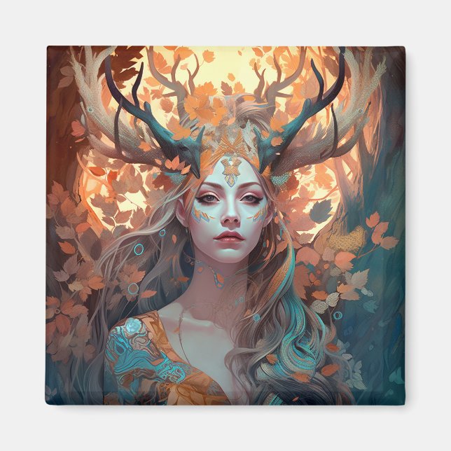 Woman With Antlers Fantasy Art Magnet (Front)