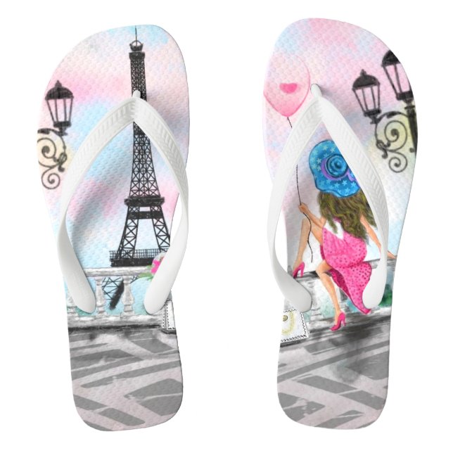 Woman with Balloon Paris Flip Flops Eiffel Tower (Footbed)