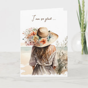 Woman With Beach Hat Birthday Card