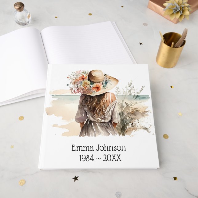 Woman With Beach Hat Memorial Book (Front Open)