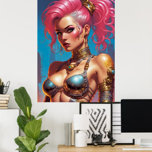 Woman With Beautiful Pink Hair Poster