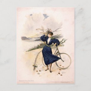 Woman With Bicycle at Riverside Drive, New York Postcard
