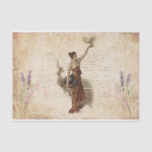 Woman with Bird Vintage Tissue Paper (Front)