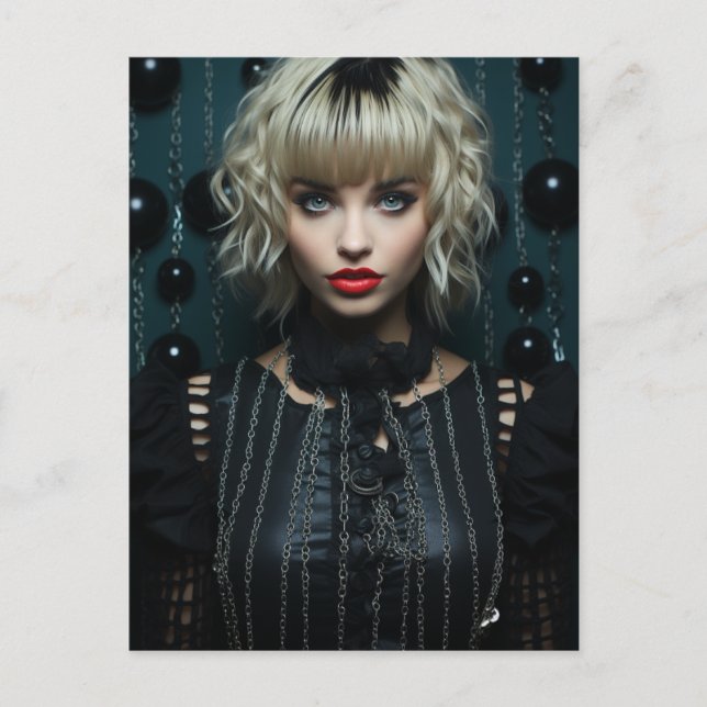 Woman With Blonde Hair Black Dress Postcard (Front)