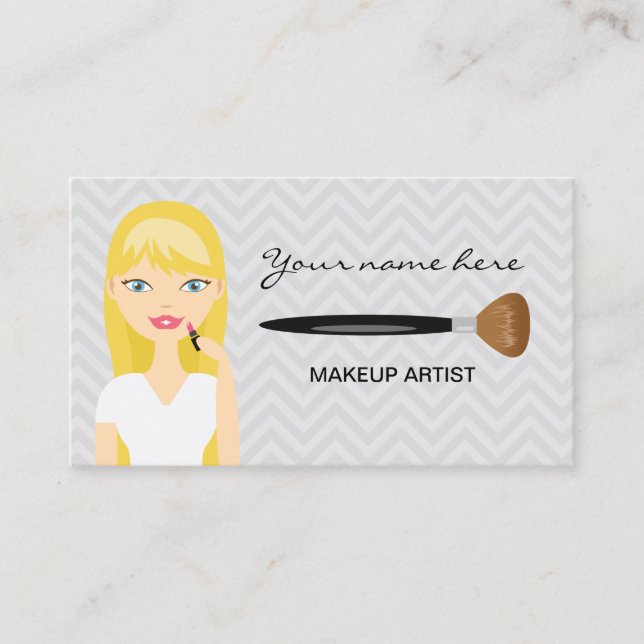 Woman With Blonde Long Hair Makeup Artist Business Card (Front)