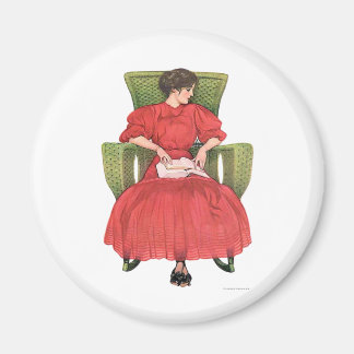 Woman with Book, Green Chair Magnet