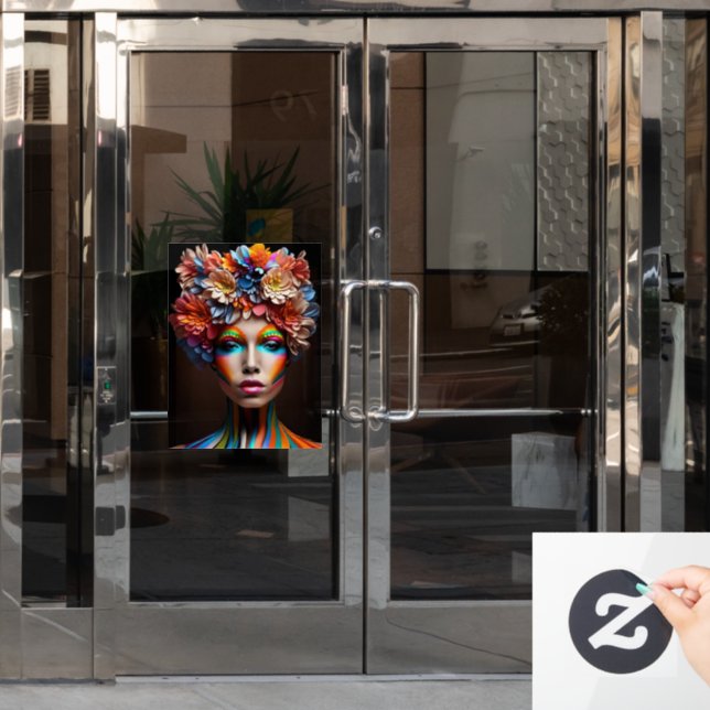 Woman with bright make-up and flowers crown (Office Door)