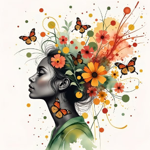 Woman with butterflies and flowers (3 of 4) photo print