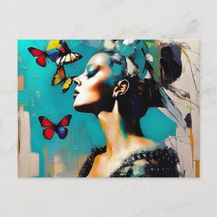 Woman With Butterflies Postcard