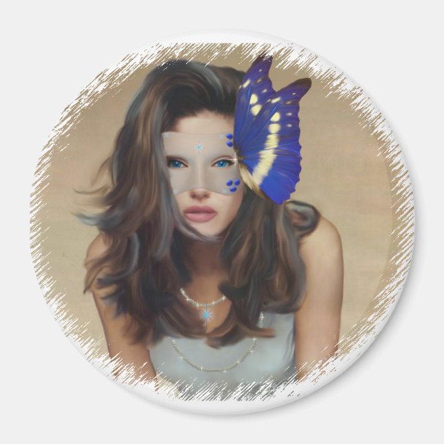 Woman With Butterfly Mask Magnet (Front)