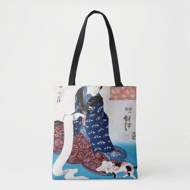 Woman with Cat and Scroll, Kuniyoshi Tote Bag (Front)