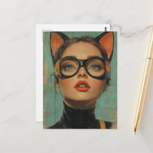 Woman with cat ears postcard