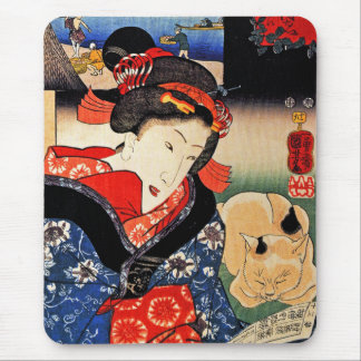 Woman with Cat - Japanese Art - Utagawa Kuniyoshi Mouse Pad