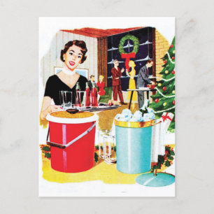 Woman with Christmas Party Drinks Postcard