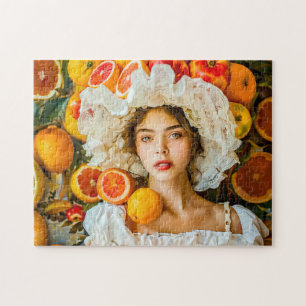 Woman with citrus fruits and flower garland jigsaw puzzle