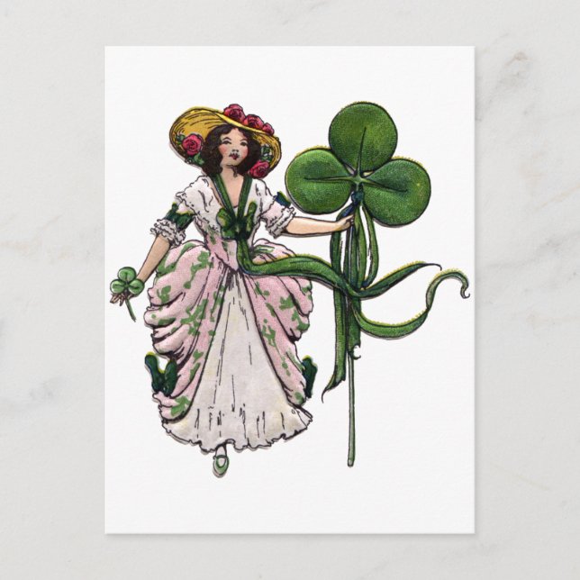 Woman with Clover Vintage Saint Patrick's Day Postcard (Front)