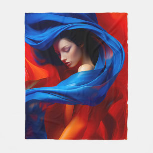 Woman with Cobalt Blue Veil on Orange background  Fleece Blanket