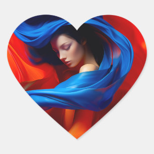 Woman with Cobalt Blue Veil on Orange background Heart Sticker