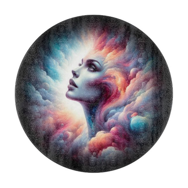 Woman with Cosmic Aura Hair Cutting Board (Front)