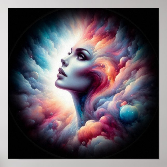 Woman with Cosmic Aura Hair Poster (Front)